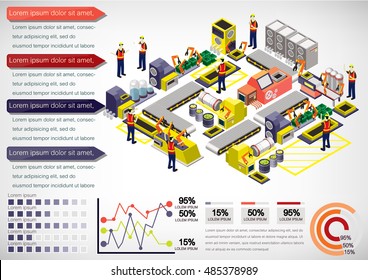 illustration of info graphic factory equipment concept in isometric 3D graphic