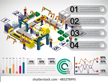 illustration of info graphic factory equipment concept in isometric 3D graphic