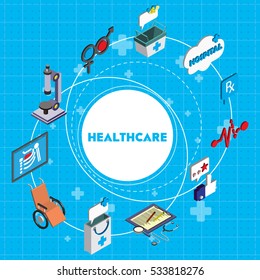 illustration of info graphic healthcare technology icons set concept in isometric 3d graphic