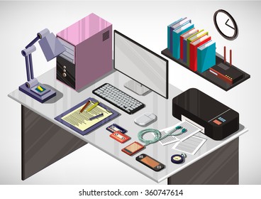 illustration of info graphic interior office concept in isometric graphic