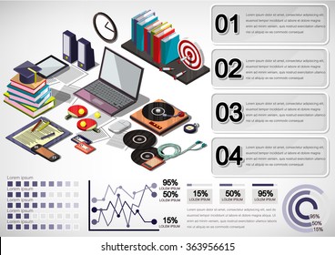 illustration of info graphic interior office concept in isometric graphic