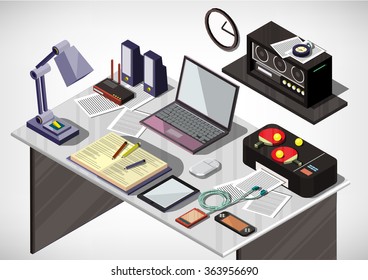 illustration of info graphic interior office concept in isometric graphic