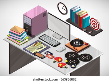illustration of info graphic interior office concept in isometric graphic