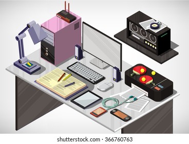 illustration of info graphic interior office concept in isometric graphic