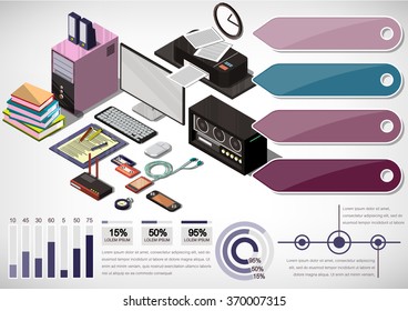 illustration of info graphic interior office concept in isometric graphic