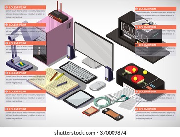illustration of info graphic interior office concept in isometric graphic