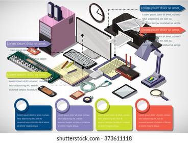 illustration of info graphic interior office concept in isometric graphic