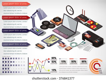 illustration of info graphic interior office concept in isometric graphic