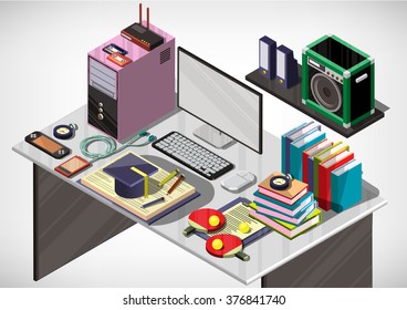 illustration of info graphic interior office concept in isometric graphic