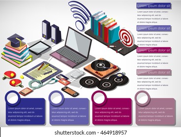 illustration of info graphic interior office concept in isometric graphic