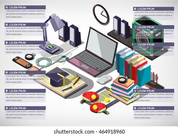 illustration of info graphic interior office concept in isometric graphic