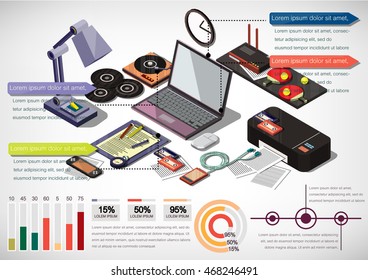 illustration of info graphic interior office concept in isometric graphic