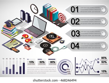 illustration of info graphic interior office concept in isometric graphic