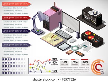 illustration of info graphic interior office concept in isometric graphic