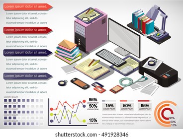 illustration of info graphic interior office concept in isometric graphic