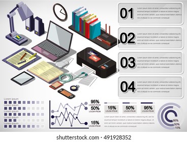 illustration of info graphic interior office concept in isometric graphic