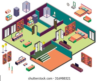 illustration of info graphic interior  room concept in isometric graphic