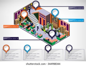 illustration of info graphic interior room concept in isometric graphic
