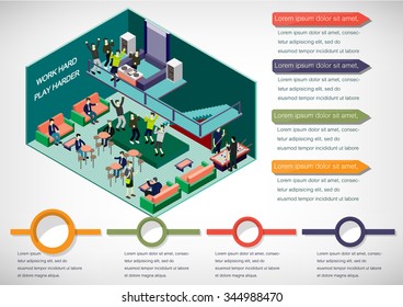 illustration of info graphic interior room concept in isometric graphic