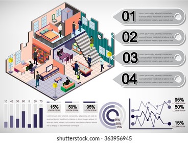 illustration of info graphic interior room concept in isometric graphic