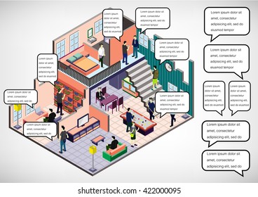 illustration of info graphic interior room concept in isometric graphic