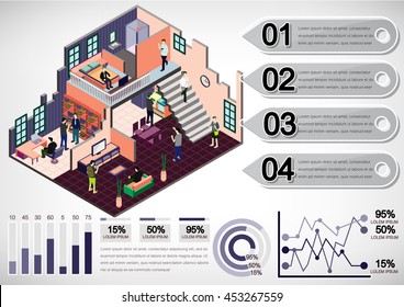 illustration of info graphic interior room concept in isometric graphic