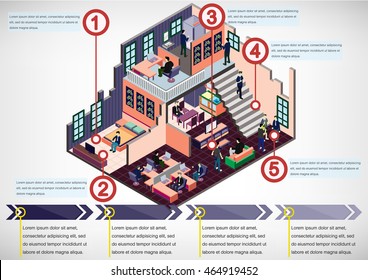 illustration of info graphic interior room concept in isometric graphic