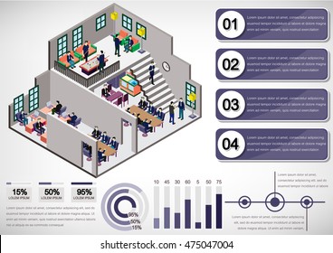 illustration of info graphic interior room concept in isometric graphic