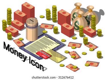 illustration of info graphic money equipment concept in isometric 3 D graphic