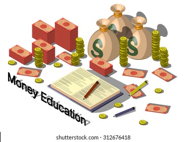 illustration of info graphic money equipment concept in isometric 3 D graphic