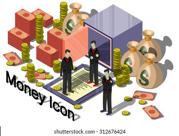 illustration of info graphic money equipment concept in isometric 3 D graphic