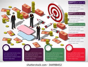 illustration of info graphic money equipment concept in isometric 3D graphic