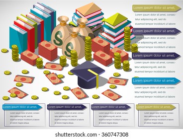 illustration of info graphic money equipment concept in isometric 3D graphic