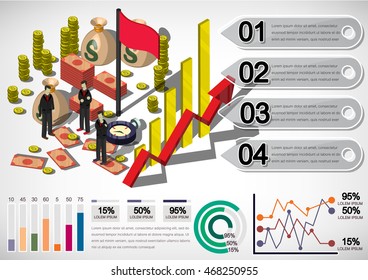 illustration of info graphic money equipment concept in isometric 3D graphic