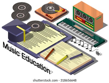 illustration of info graphic music education concept in isometric graphic