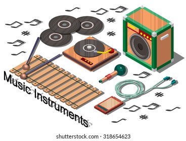 illustration of info graphic music instruments concept in isometric graphic