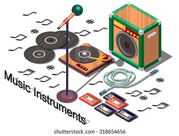 illustration of info graphic music instruments concept in isometric graphic