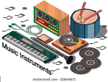 illustration of info graphic music instruments concept in isometric graphic