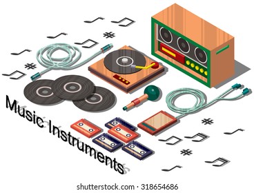 illustration of info graphic music instruments concept in isometric graphic