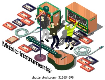 illustration of info graphic music instruments concept in isometric graphic