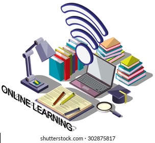 illustration of info graphic on line education concept in isometric graphic