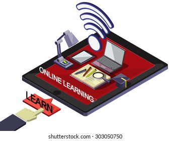 illustration of info graphic online education concept in isometric graphic
