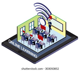 illustration of info graphic online education concept in isometric graphic