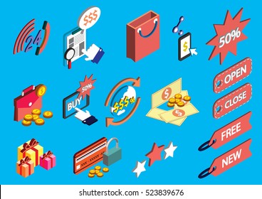illustration of info graphic sale icons set concept in isometric 3d graphic