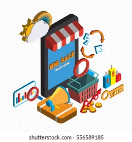 illustration of info graphic seo optimization icons set concept in isometric 3d