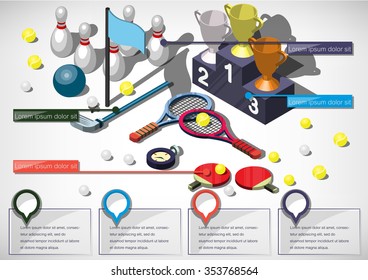 illustration of info graphic sports equipment concept in isometric graphic