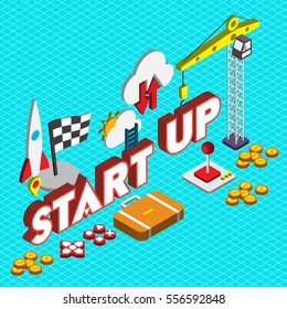 illustration of info graphic startup concept in isometric 3d
