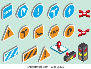 illustration of info graphic traffic signs icons set concept in isometric 3d graphic