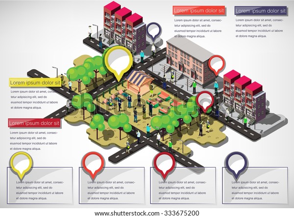 illustration of info graphic urban city concept\
in isometric\
graphic