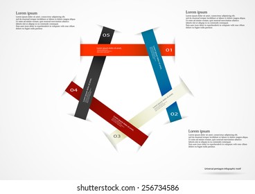Illustration infographic consists of five color ribbons on white background which are numbered and contains space for own text
